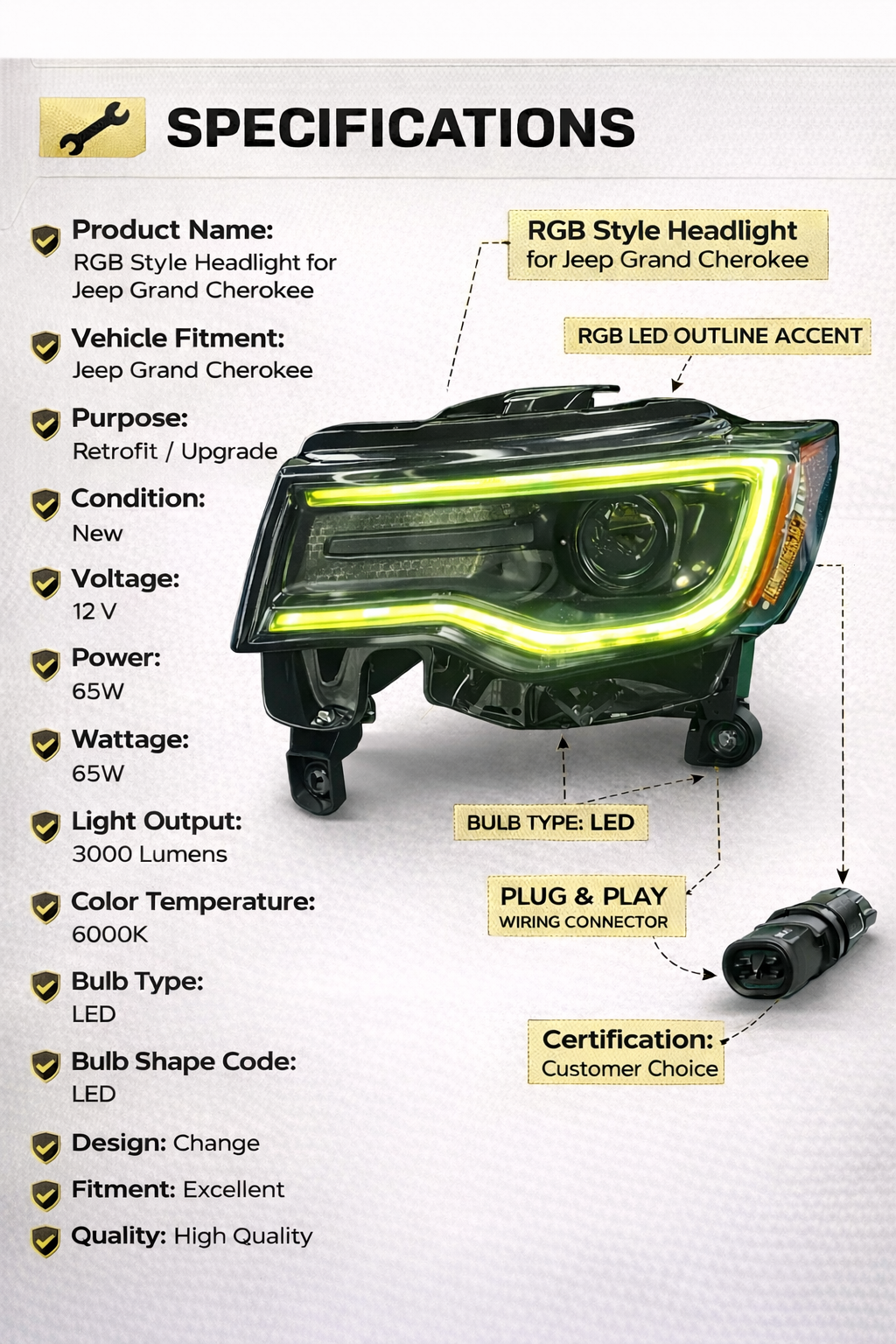 JEEP GRAND CHEROKEE RGB APP-CONTROLLED FUNCTIONAL HEADLIGHTS (2014–2022)