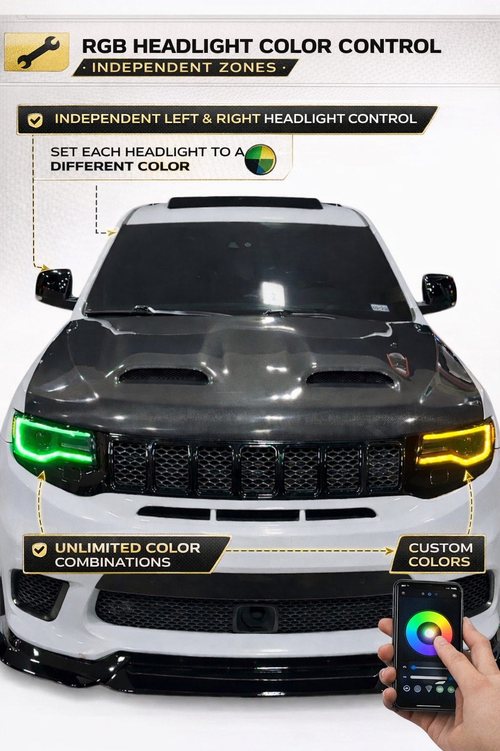 JEEP GRAND CHEROKEE RGB APP-CONTROLLED FUNCTIONAL HEADLIGHTS (2014–2022)